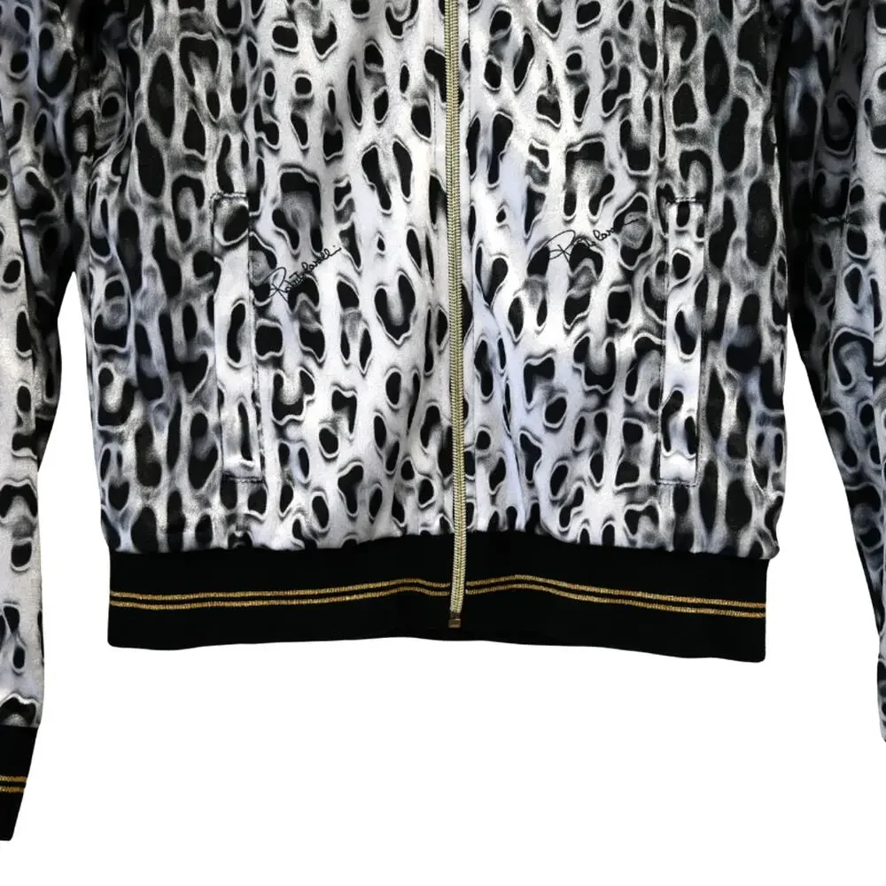 Roberto Cavalli Gym Gray Velour Leopard Print Bomber Jacket Size 38 Approx US 2